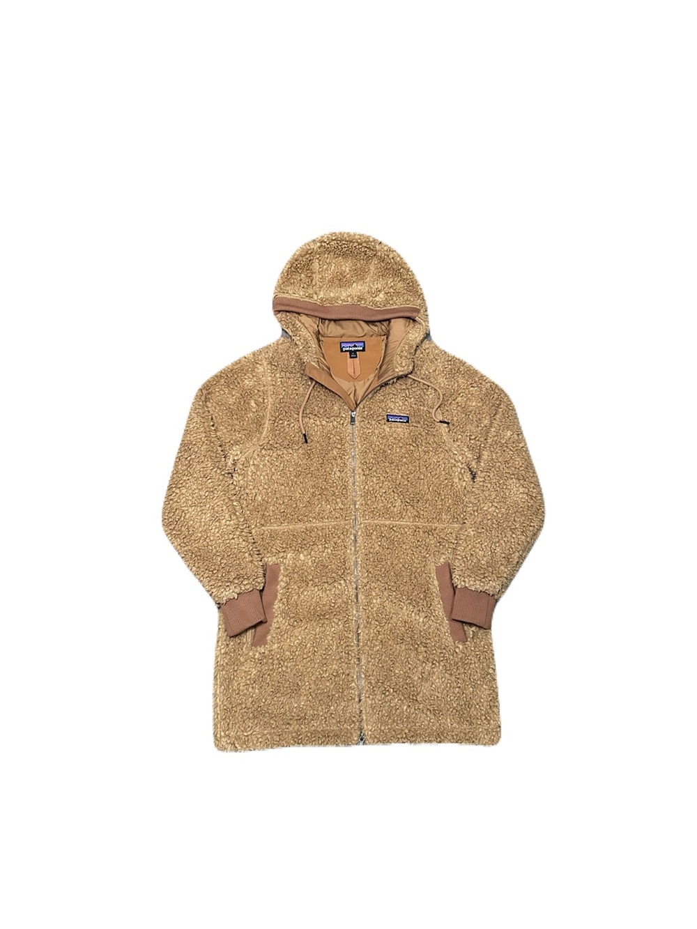 Patagonia Dusty Mesa Parka Women's M Nest Brown Deep Pile Fleece Sherpa Camel
